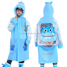 customized PVC EVA cartoon character cute rain poncho with logos Inflatable brim for children kids raincoat